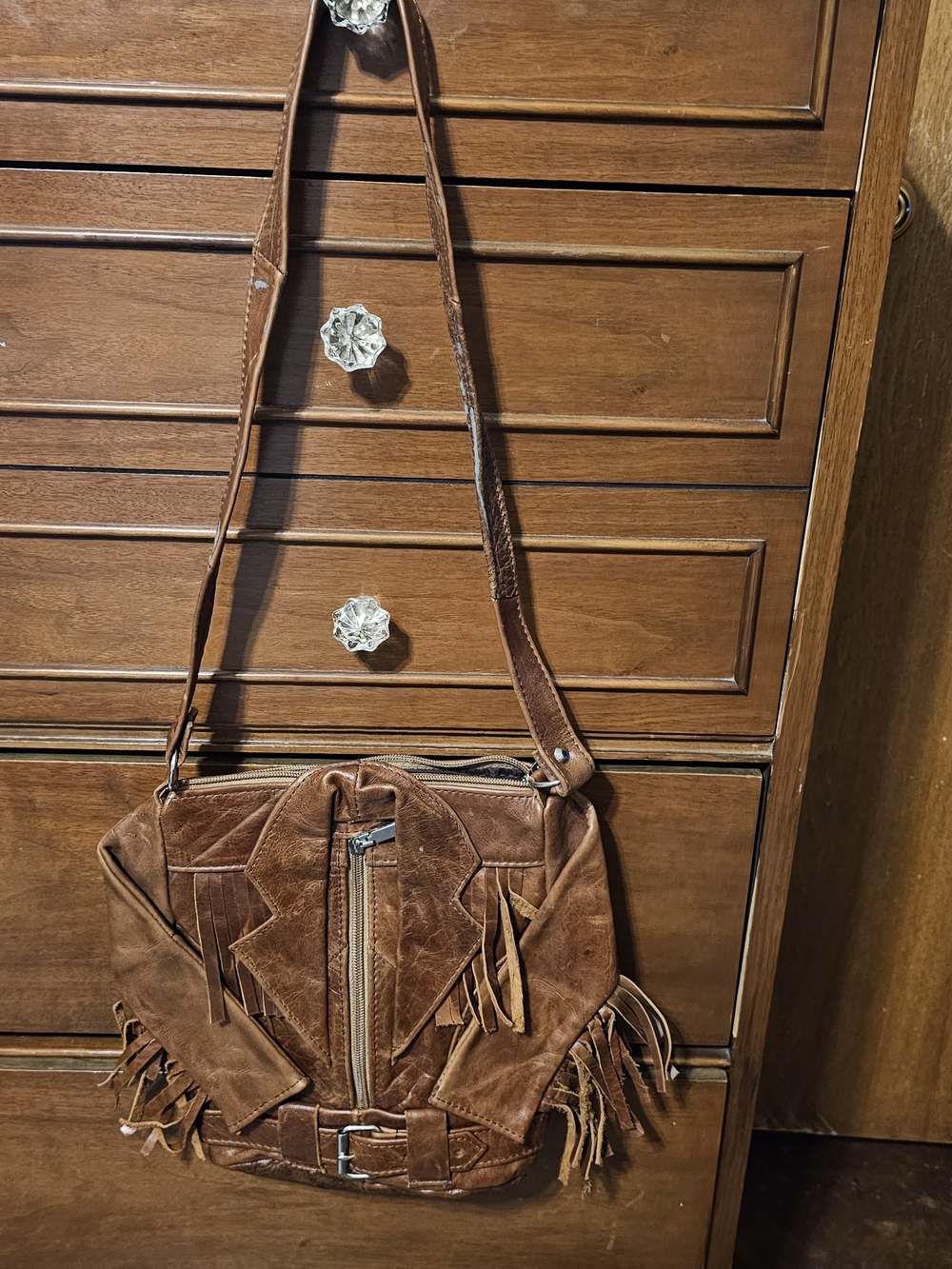 Unique Fringe Jacket Style Crossbody Bag